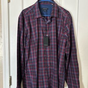 Elegant Bugatchi Plaid Button-Down Shirt - Black and Red